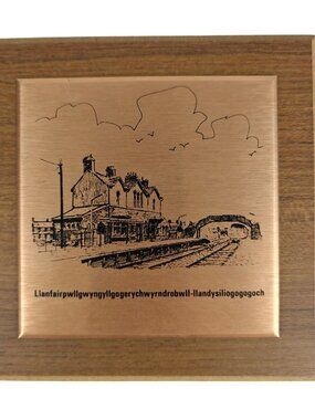 Vintage MCM Copper Etched Plaque Llanfairpwllgwyngyll Wales Train Station Decor